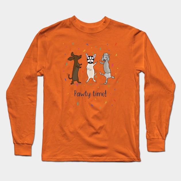 Dancing Dogs | Pug | Poodle | Daschund | Sausage Dog | Pawty Time! Long Sleeve T-Shirt by Maddybennettart